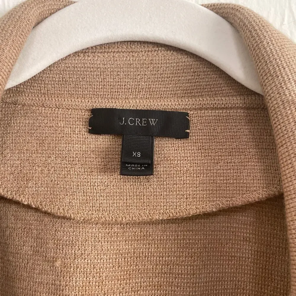 J. Crew Knit Sweater Blazer XS Tan Merino Wool Oversized Open Front Preppy Work